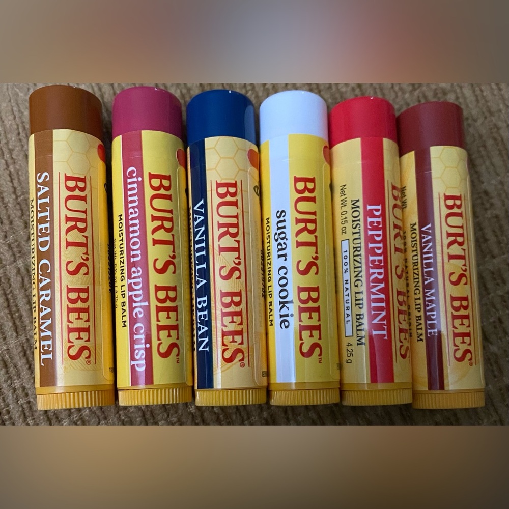 Burt’s Bees Bake Shop 6 Lip Balms Sugar Peppermint Vanilla Carmel Cinnamon Apple
